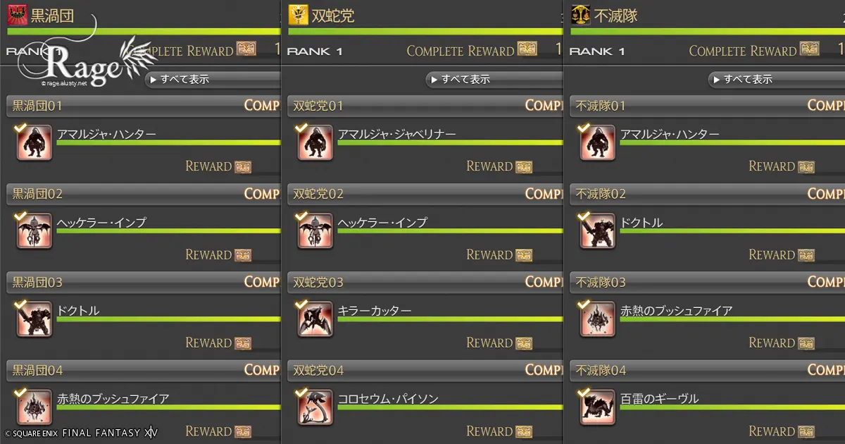  討伐手帳の討伐対象まとめ（グランドカンパニー編）